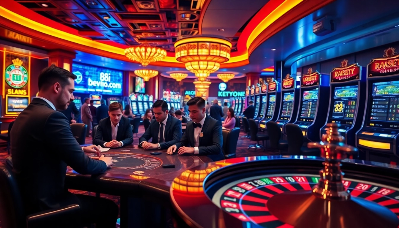 Exciting casino gameplay at 88i com featuring poker action and vibrant slot machines.