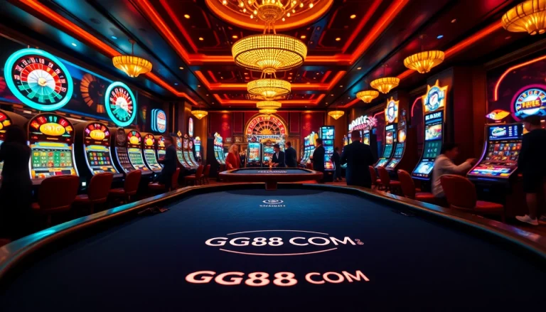 Experience the thrilling atmosphere of GG88 COM casino with vibrant tables, slot machines, and dynamic games.