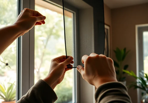 Fliegengittermaxx ist ein elegantes Fliegengitter, das in einem modernen Fensterrahmen installiert ist.