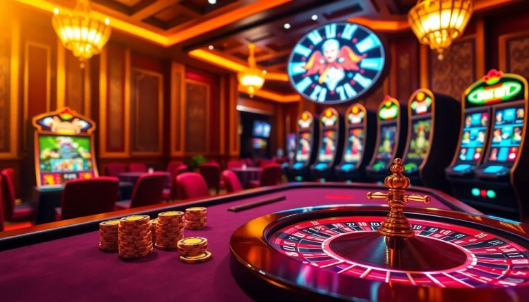 Experience F8BETA2's thrilling gambling atmosphere with elegant poker tables and gleaming slot machines.