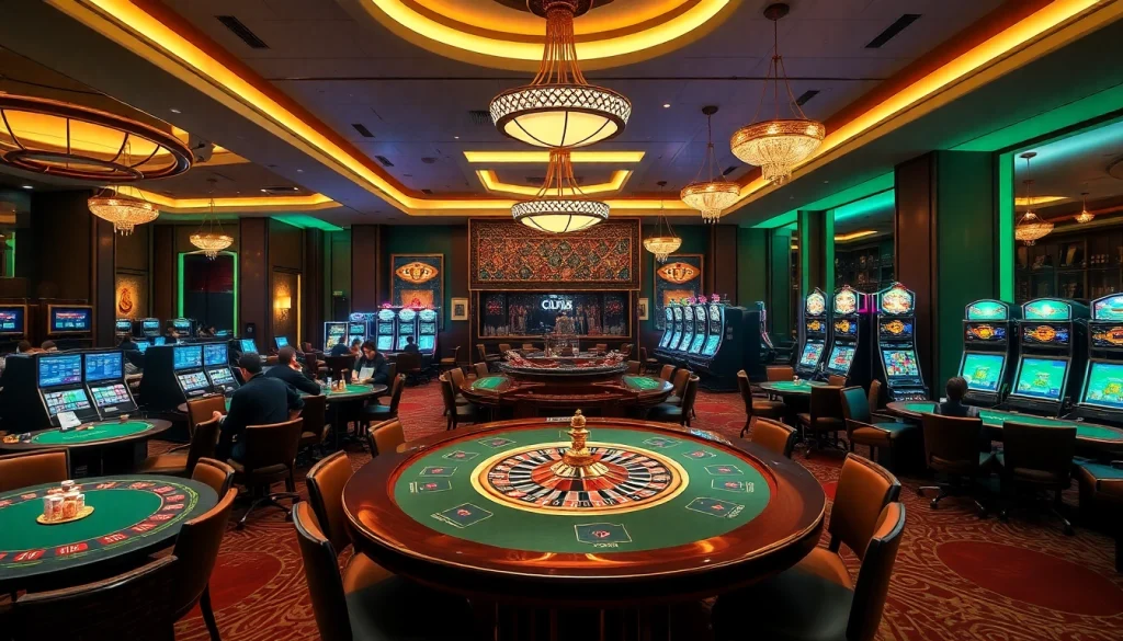 Experience the vibrant atmosphere of CM88 trang chủ casino gaming with players and classic tables.