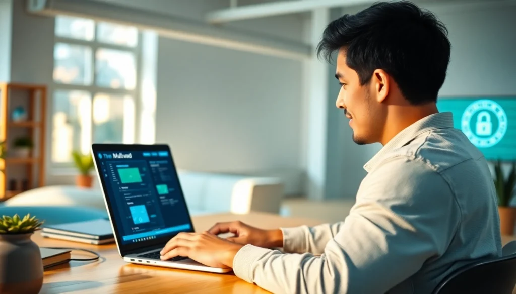 Mullvad VPN enhancing online security on a laptop in a bright workspace