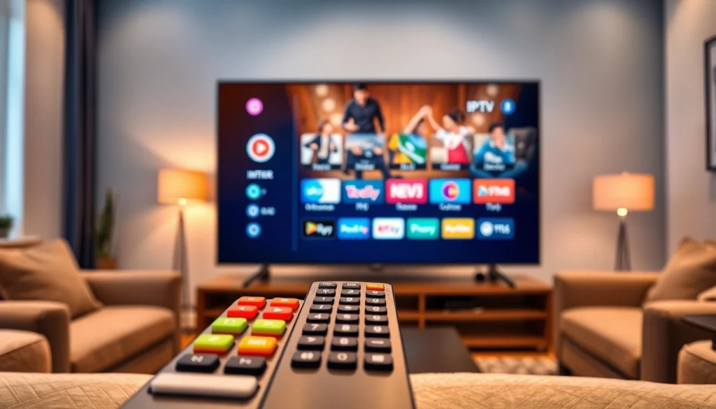 Erleben Sie den Komfort einer IPTV Streaming Plattform in einem gemütlichen Wohnzimmer.