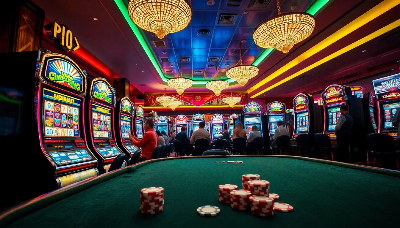 Erleben Sie pflegedienst in einem pulsierenden Casino mit leuchtenden Spielautomaten.
