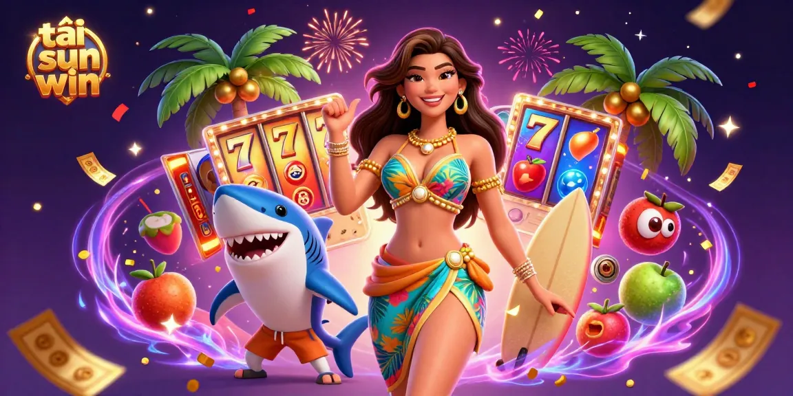 Play exciting slots with tải sun win in a vibrant 3D casino scene featuring dynamic characters and elements.