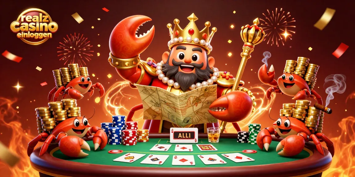 Realz Casino einloggen: Erlebe das spannende Echtgeldspiel mit dem goldenen Krabbenkaiser und seinen Dienern.