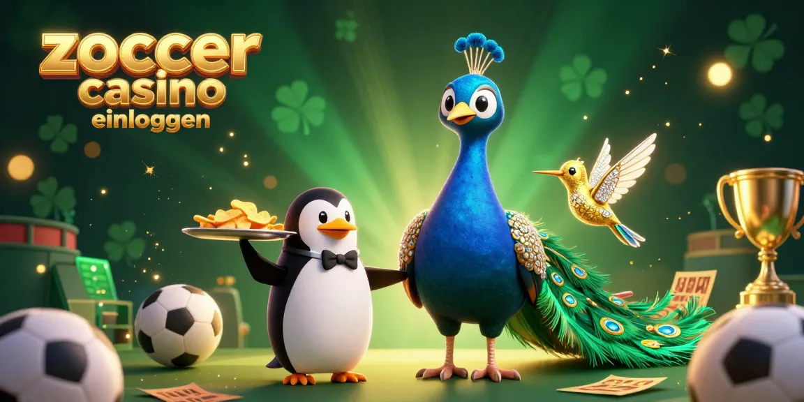 Zoccer casino einloggen: Farbenfrohe 3D-Illustration mit aristokratischem Pfau und Pfleger-Pinguin im Sportwetten-Umfeld