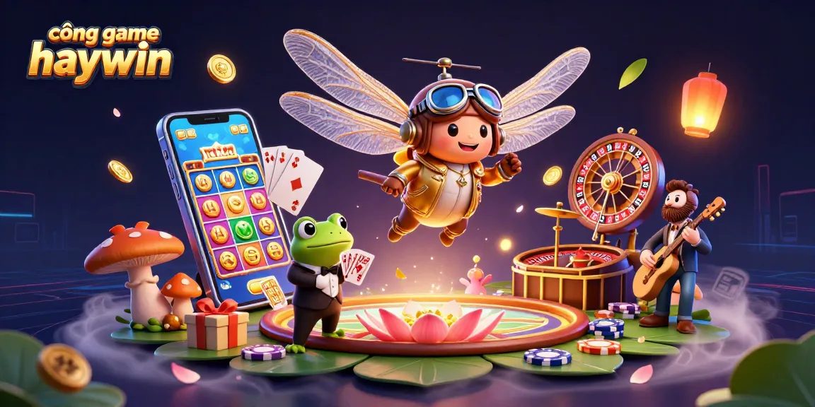 Engage with cổng game haywin showcasing vibrant casino elements, friendly croupier, and lively music scene.