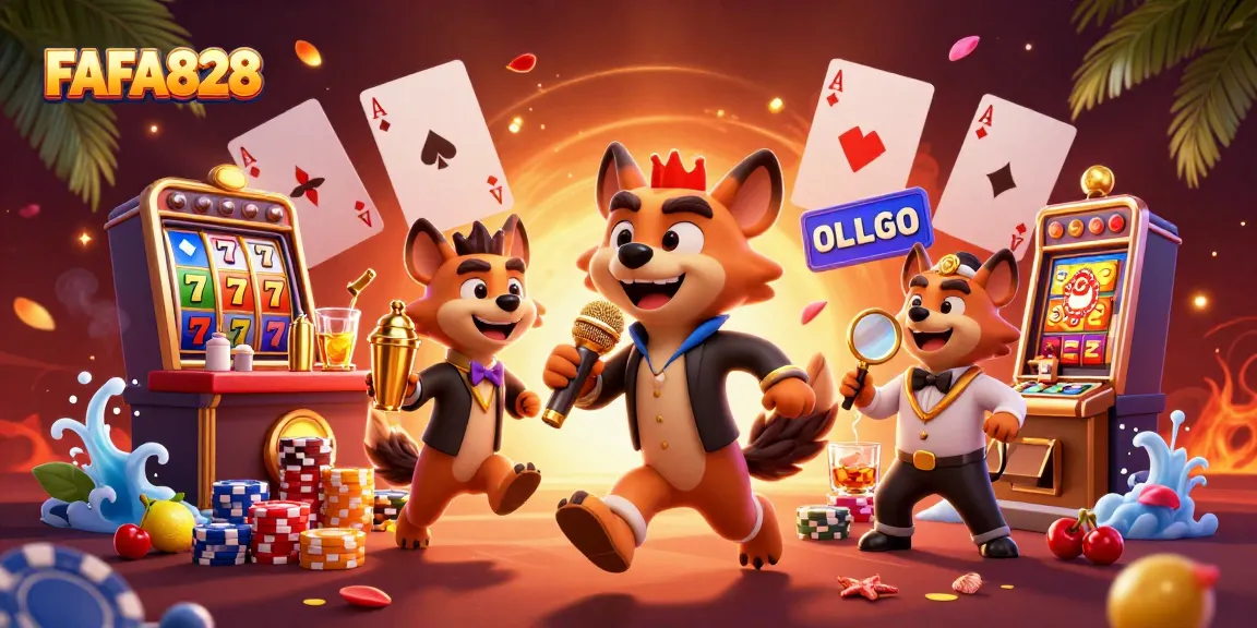 Experience FAFA828's vibrant comedy casino club with hyenas in 3D illustration.